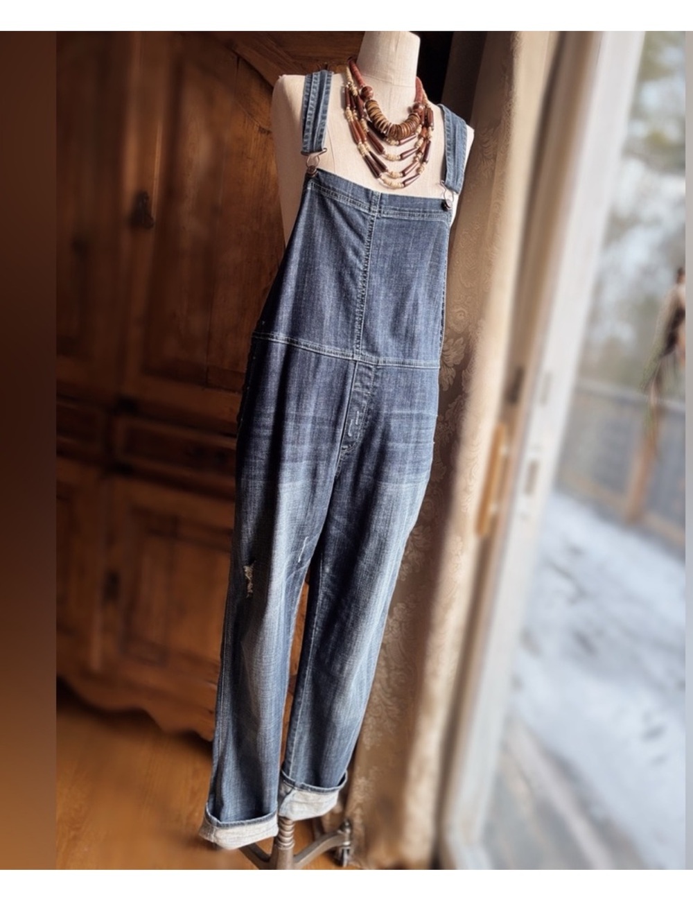 Fade To Blue Relaxed Straight Leg Denim Overalls - Size Small (Runs Big)